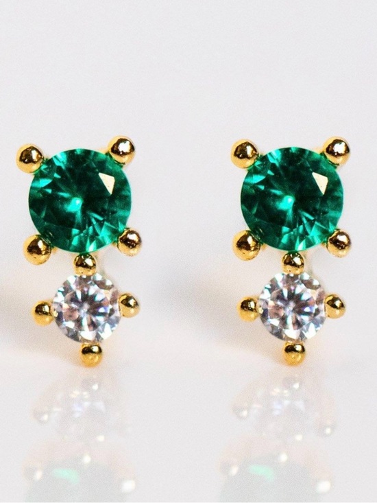 Local Eclectic Jewelry - Gold-Setting Emerald Green and Clear Crystal Stud Earrings